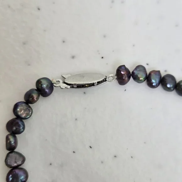 Baroque Peacock Pearls Necklace Purple Black Blue Small Dainty Beaded 16 Inch